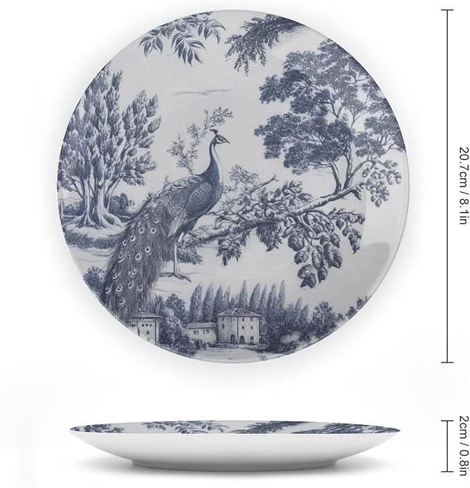 Blue And White Chinoiserie Peacock Plates Ceramic for Display Asin Blue Chinoiserie Bird Office Table Supplies Kitchen Display Holiday Party Decorations Custom Gifts for Men Women Birthday