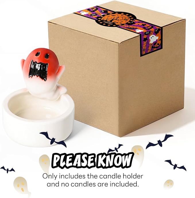 Halloween Ghost Ceramic Candle Holder Scary Ghost Decorative Candle Holder Halloween Cute Tealight Candlestick for Party Table Centerpiece Home Office Desk Decorations Gifts
