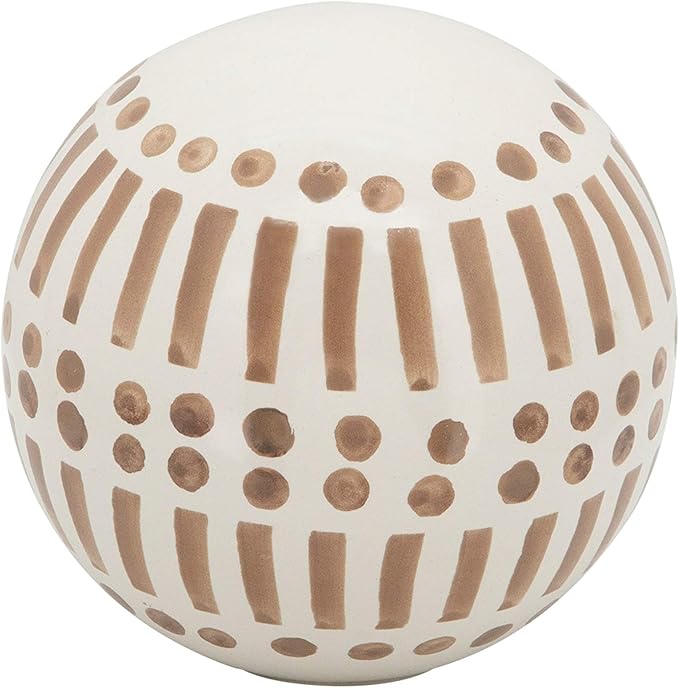 Ceramic Decorative Orbs – Sculptural Decorative Balls for Layered Tabletop Decor, Living Room and Shelf Placement, Boho Pattern Design Home Decor Decorative Objects – 6", 5", 4", Brown and White