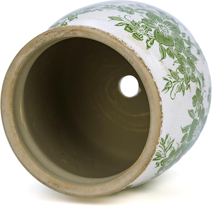 Flower Pot,Vintage Ceramic Pot for Planter with Drainage Holes, 6.29 inch Ice Crack Glazed Indoor Planters Pot for Indoor,Tucan Home Decor,Gardening Gifts,Green (Traditional)