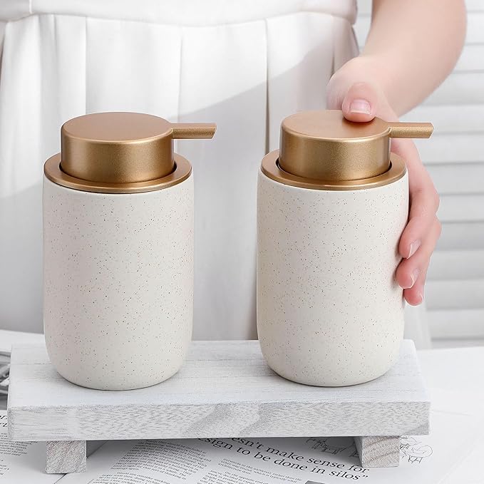 Hand Soap Dispenser for Bathroom Decro, Ceramic Liquid Pump Bottles Refillable Dish Dispenser for Kitchen Farmhouse Colleage Dorm, Matte Beige