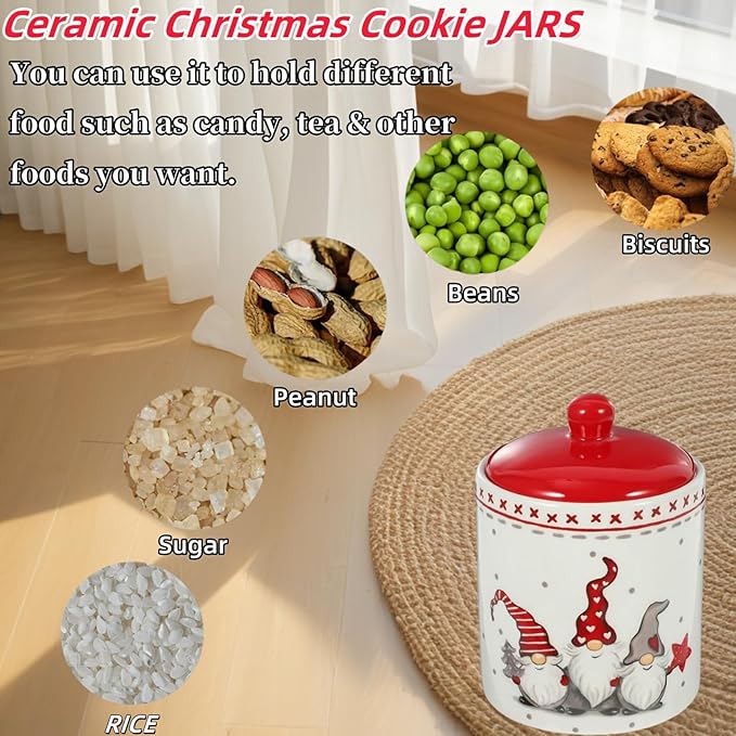 Cookie Jars with Airtight Lid, Christmas Themed Winter Holiday Ceramic Cookie Jar, Xmas Ceramic Storage Container for Cookies,Candy,Nut,Chips Holiday Christmas Decoration