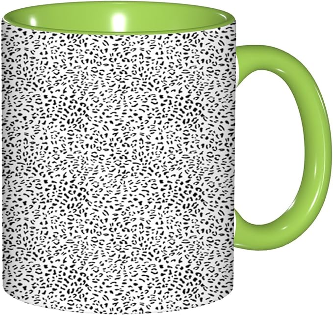 Animal Print,Ceramic Coffee Mug, Leopard Skin Pattern, Funny Tea Cup, 6 Colors to Choose, 11 Oz, Dishwasher and Microwave Safe (Green)