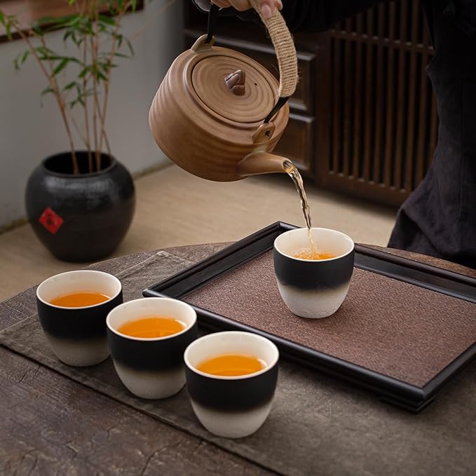 TEANAGOO Japanese Tea Cups, Chinese Tea Cup, 7.2Oz / 205 Ml, Japanese Tea Cup for Adults, Chinese Tea Cups no Handles, Japanese Cups, Asian Tea Cups Matcha Cup, Gradient Navy Black, 4 Pcs/Box, H24