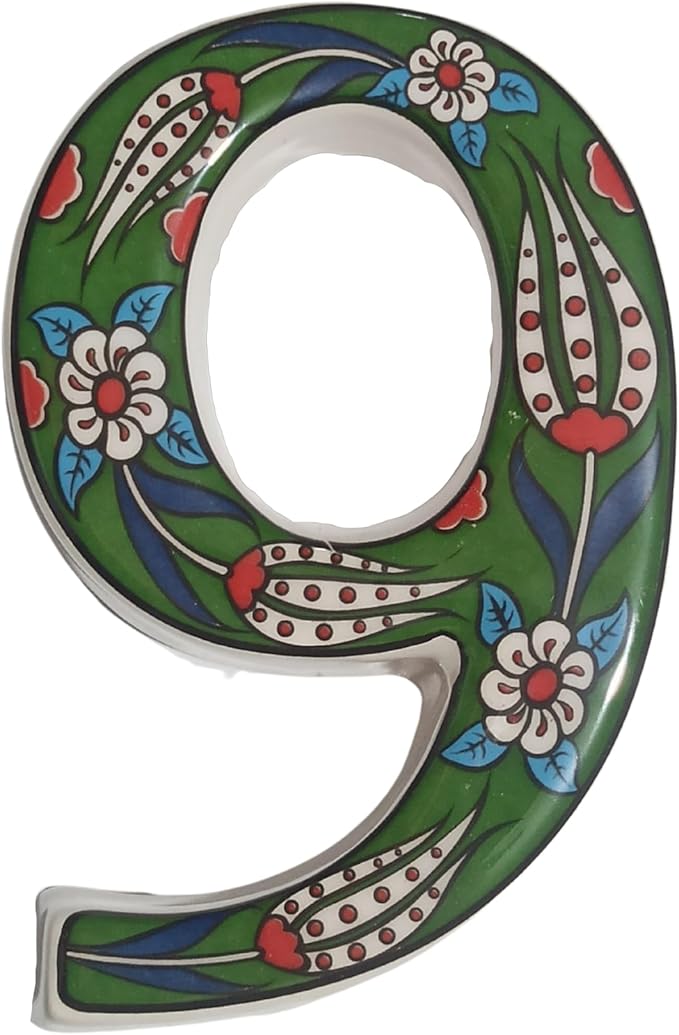 Large Ceramic Housewarming Sign Ceramic Address Plaque House Numbers Sign Door Personalized Coloured Decorative Hand Decoratede Housewarming Gifts Tulip Design 12 * 9 cm (Green, 9)