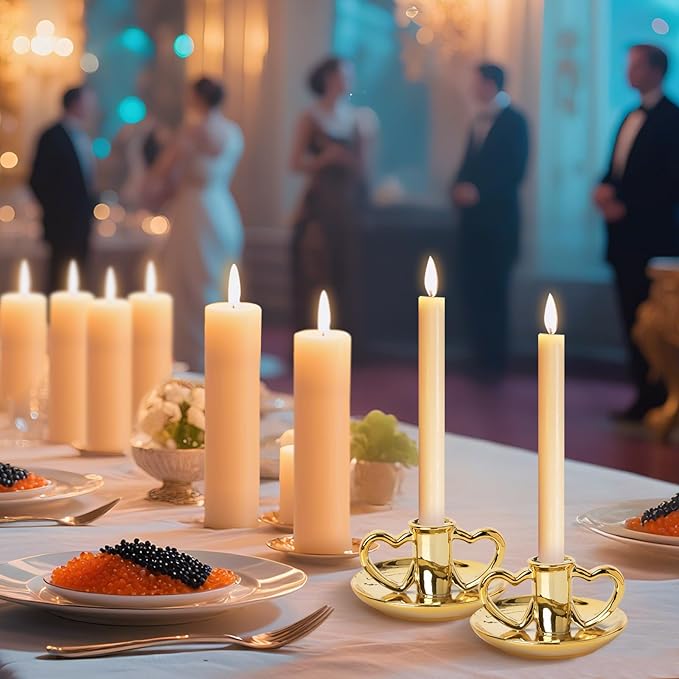 Gold Heart - Shaped Candle Holder, Taper Candle Holders with Dual Heart Handles, Elegant Candlestick Holders for Wedding/Valentine’s Day Decor
