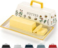Kook Ceramic Butter Dish with Lid, Kitchen Countertop Butter Keeper, Serving Tray with Cover, Storage Container, Holds 1 Stick, Microwave and Dishwasher Safe, Meadow