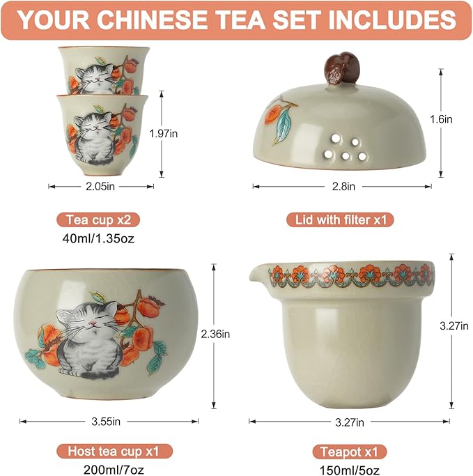 Mini Tea Cups,Cute Lucky Cat Cups,Small Tea Mugs,Porcelain Gongfu Tea set with 3 in 1,Tea Sets for Adults,Ceramic Tea Infuser Cup for Loose Leaf for Women/Tea Lovers/Birthday/Easter's Day (Green)