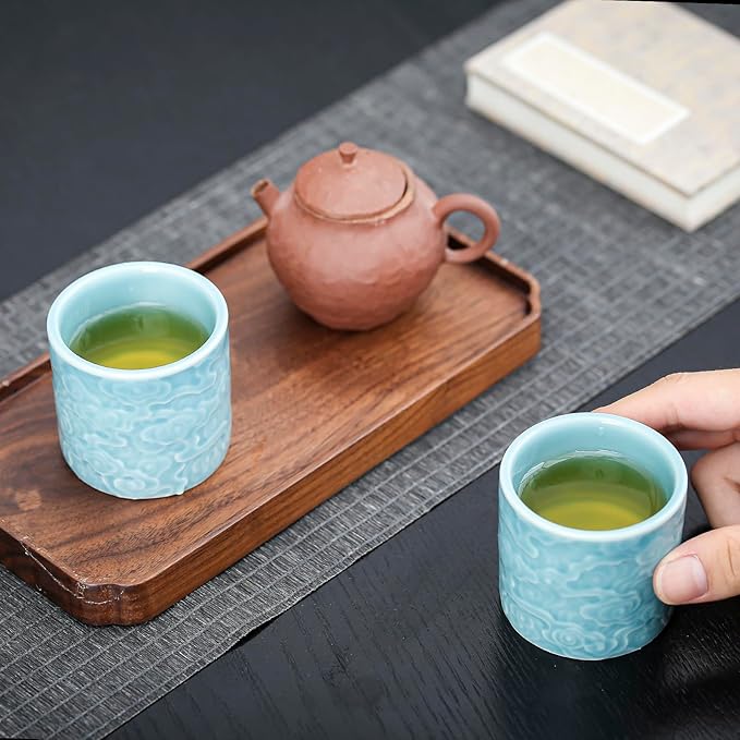 Ceramic Espresso Cups Set of 2 or 4-3oz Demitasse Cups for Coffee & Tea, No Handles, Durable & Dishwasher Safe (blue, 2)