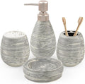 CERBIOR Bathroom Accessories Set,4 Pcs Ceramic Bathroom Decor Accessory,Includes Toothbrush Holder, Toothbrush Cup, Soap Dish for Decorative Countertop and Housewarming Gift(Grey 4pcs)
