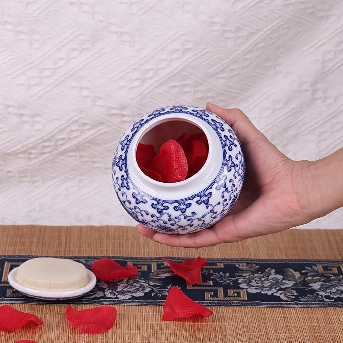 Traditional Chinoiserie Round Ginger Jars Blue and White Porcelain Series Ceramic Storage Jars with Sealed Lids,for Home/Kitchen/Dining Table Decoration (Oriental Dragon Jar)