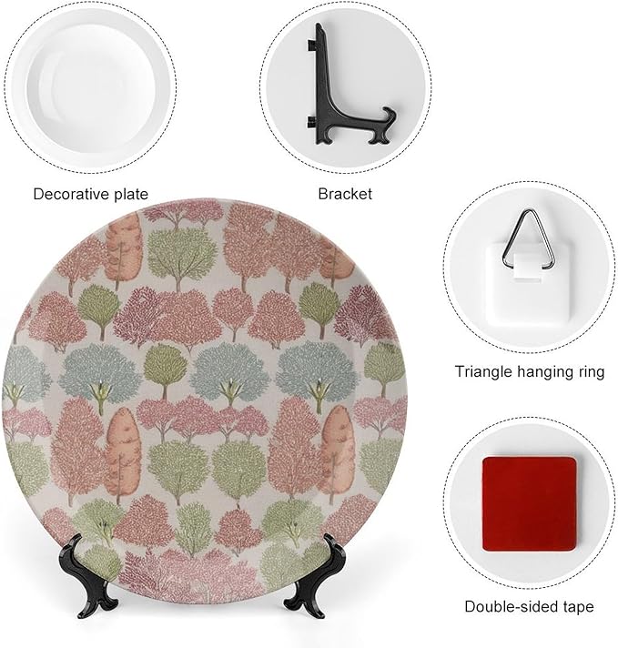 Christmas Fashion Plates for Display Sunset Tree Forest Toile Household Home Supplies Hand-Painted Ceramic Decorative Plates with Display Stand Custom Gifts for Men Women, 6", 7", 8", 10"