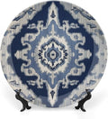 Navy Blue Grey Ikat Plates Ceramic of 6", 7", 9", 10", Custom Wall Decorative Plate, Household Festival Decorations Farmhouse, Including Bracket And Special Hook