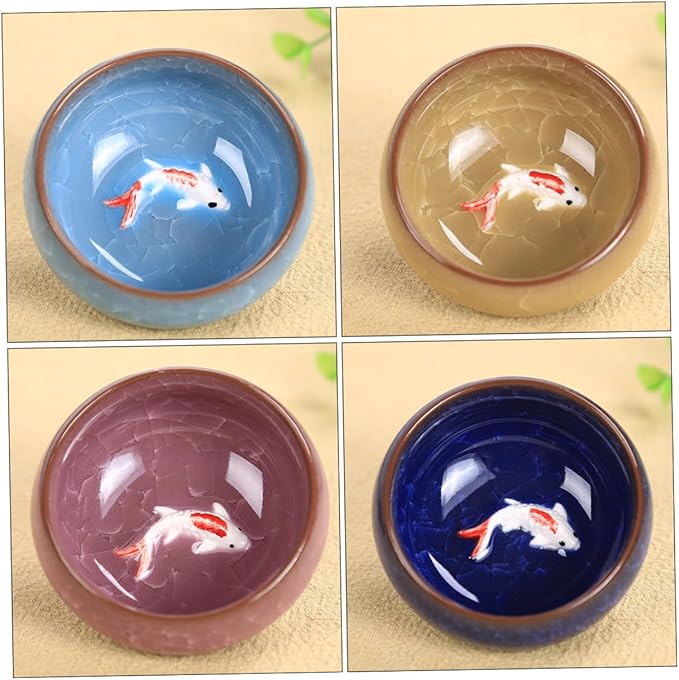 Luxshiny 6pcs Ceramic Fish Teaware Set Smooth Teaware Set Asian Tea Cup Set for Home Party Restaurant