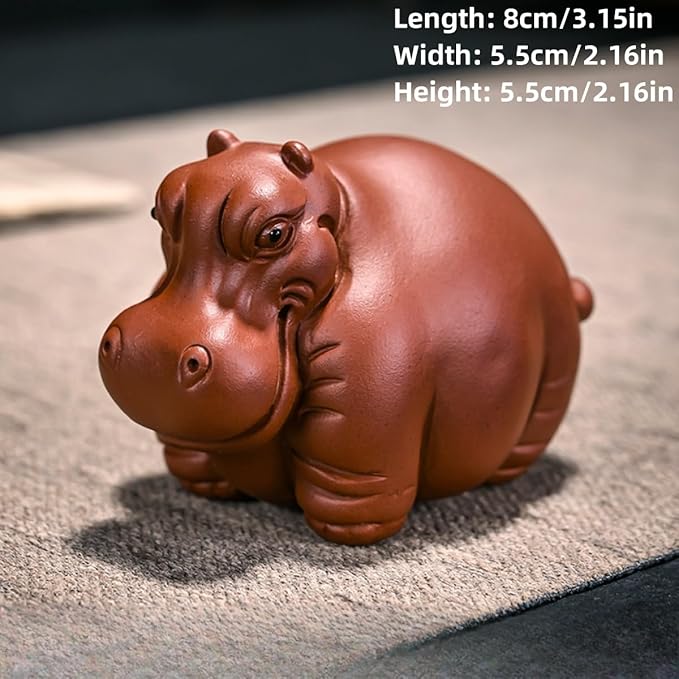 Purple Sand Hippopotamus Statue Tea pet Mini Rhinoceros Ceramic Sculpture kung fu Tea Accessories Decoration Home Bookshelf Desktop Decoration Ornaments Statue (Little Hippopotamus)