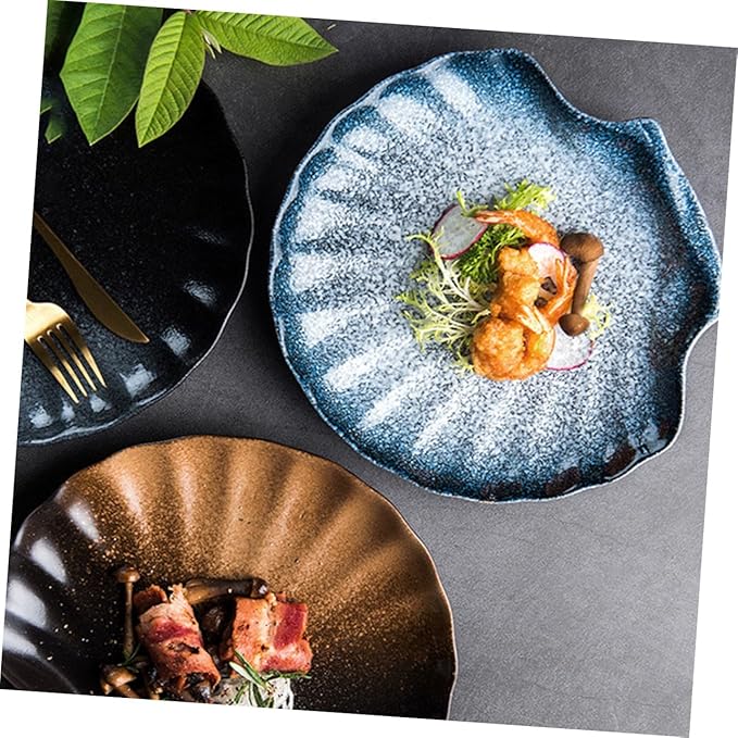 Creative Shell Shape Ceramic Plate Blue Tone Household Dinnerware for Salad Pasta Fruits Easy-clean Porcelain Dish for Home Restaurant Hotel Use