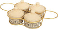 Set of 4 Ceramic Containers With Lid & Metal Rack - 5 Oz (150 ml) – Glazed Condiment Holders For Kitchen Counter, Food Storage Jars for Pickle, Dry Fruits, Sauces, Chutneys, Spices, Home Dining Decor