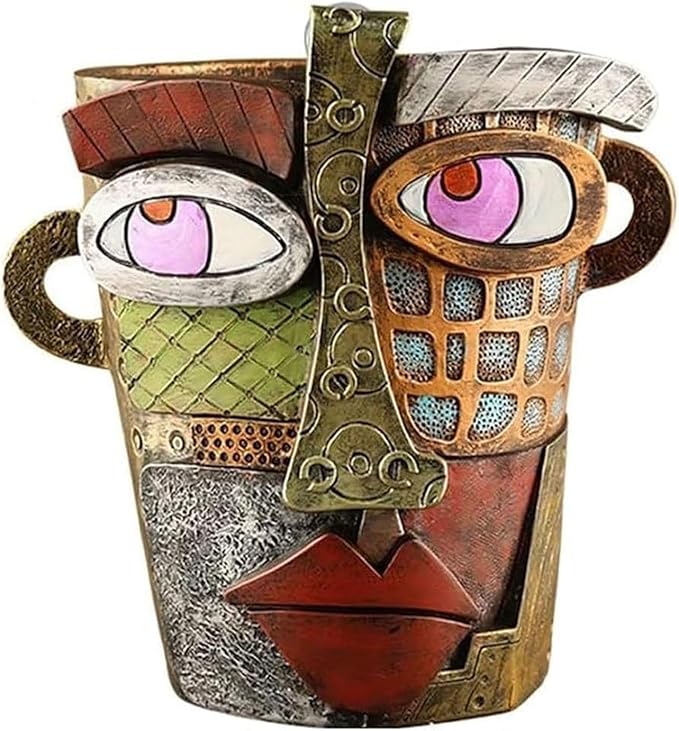 Picasso Brutalist Abstract Beauty Face Flower Pot Acolorful Art Resin Handmade Face Planters Pots Head for Home Art Decor Balcony Ornaments (Retro), RCZED152