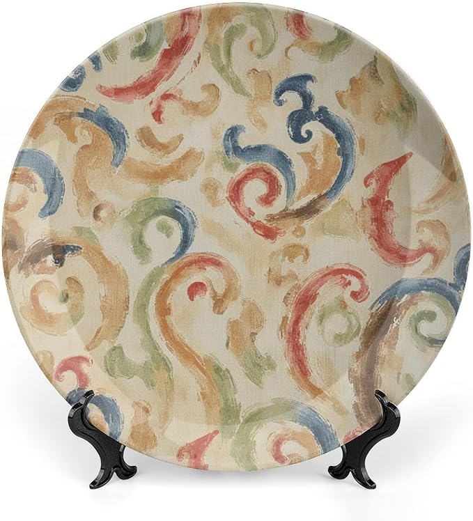 Rainbow Die-Tye Ikat Plates Ceramic Decor for Display Wedding Wall Personalized Halloween Idea Gifts Ceramic Craft for Decorative Ornaments Including Bracket And Special Hook, Multi Sizes by Choosing