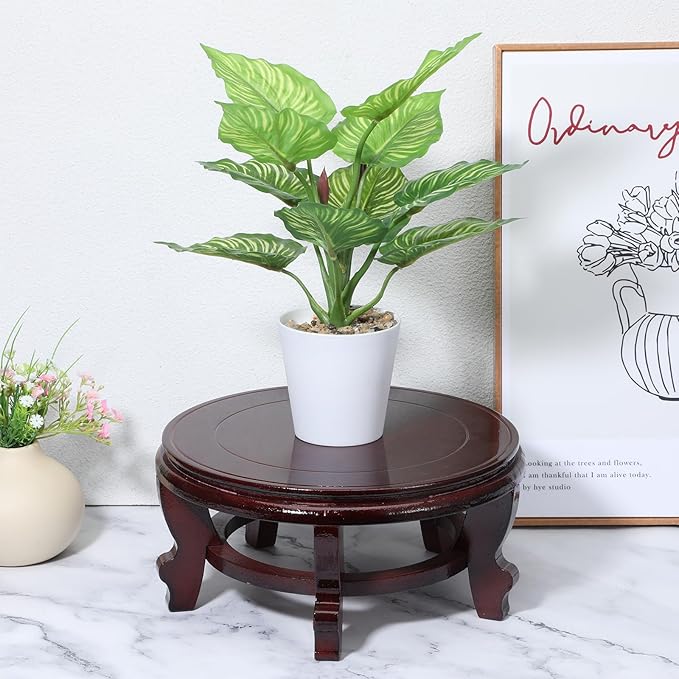 10 Inch Wooden Plant Stand Indoor Chinese Vase Fishbowl Display Stands Round Asian Style Wood Tall Planter Display for Home Indoor Plants Outdoor Decoration