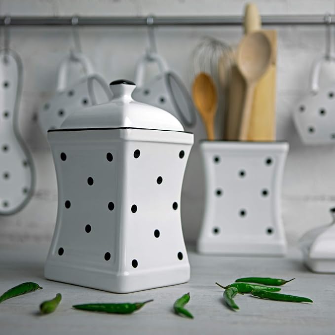 City to Cottage Handmade White And Black Dot Large Ceramic 31.5oz/900ml Kitchen Storage Jar with Lid | Pottery Canister, Cookie Jar, Housewarming Gift