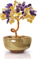 Amethyst Citrine Crystal Tree,Dual Color Art Decor with Copper Wire Sculpture in Crackle Base,Imagination Gift