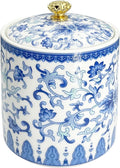 Vintage Blue and White Salt Cellar with Lid - Airtight Ceramic Spice Jar, Kitchen Countertop Storage Container for Salt, Pepper & Seasonings