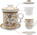 Porcelain Tea Cup with Infuser Lid and Saucer Sets - Chinese Jingdezhen Ceramics Coffee Mug Teacup Loose Leaf Tea Brewing System for Home Office