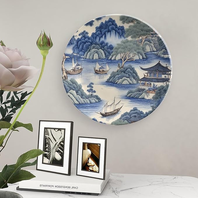 Asian Scenic in Blue And Kelly Green Chinoiserie Vintage Plates for Display Festival Household Supplies Home Display Holiday Party Decorations Customize Gifts for Men Women Halloween, 6", 7", 9", 10"