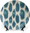 Vintage Plates Blue Ikat Customize Decor for Kitchen Art Decoration Home Wall Ceramic Craft for Decorative Ornaments 1 Plate with 1 Display Stand, Multi Sizes by Choosing, Gifts for Men Women