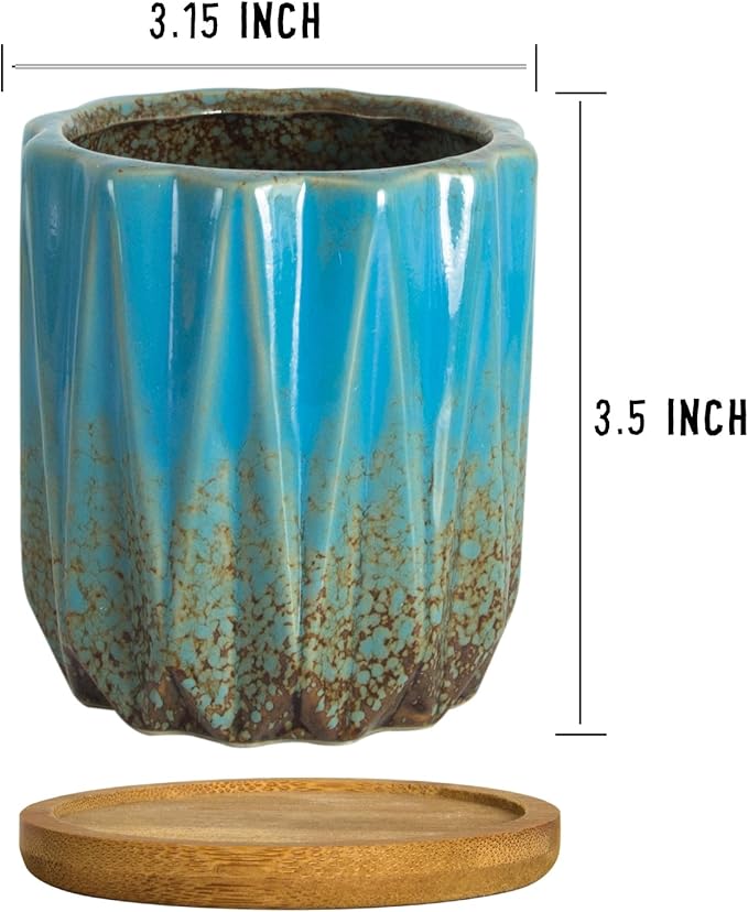 ARTKETTY Succulent Pots - 3.15 Inch Small Plant Pots with Drainage Trays Set of 6, Ceramic Pots for Indoor Plants Glazed Cactus Flower Pots Decorative Garden Home