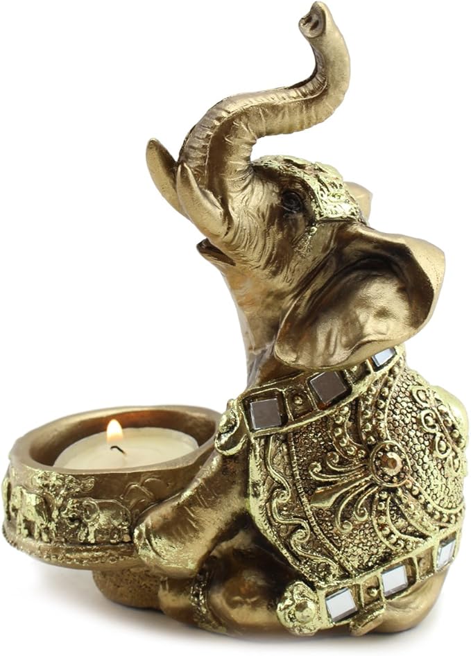 We pay your sales tax Gold Thai Elephant Buddha Wraps Tea Light Candle Holder Lucky Figurine Home Decor Gift (G16629) Feng Shui Idea