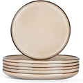 E-far 8” Ceramic Salad Plates Set of 6, Reactive Glaze Stoneware Dishes, Round Dessert Plate for Home Kitchen Restaurant, Microwave & Dishwasher Safe – Sandy Beige