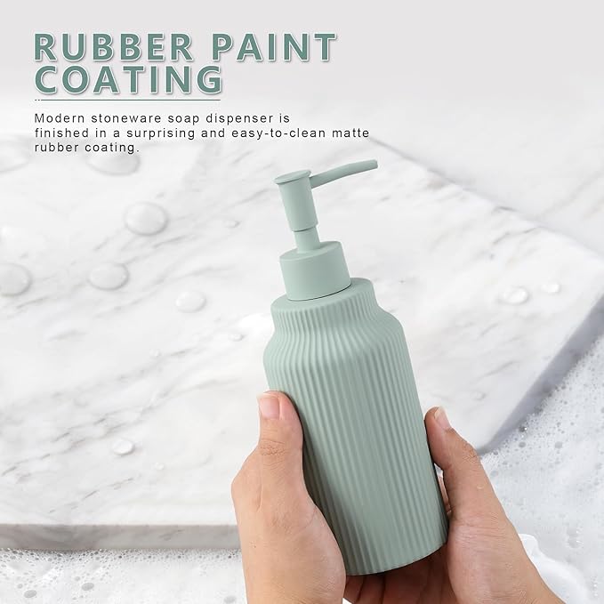 Modern Ceramic Soap Dispenser for Bathroom，14oz Ceramic Soft Touch Hand Lotion Dispenser with Pump，Liquid soap Dispenser for Kitchen (Green)