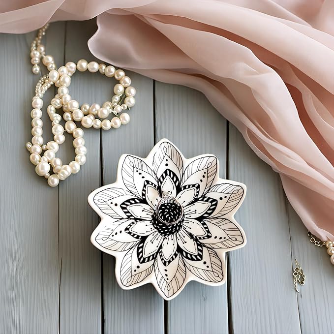 Small Flower Jewelry Dish Tray, Decorative Ceramic Trinket Dish, Modern Accent Tray for Vanity