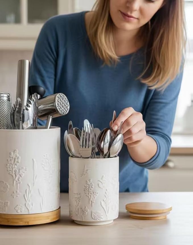 TEATALK Ceramic Canister with Airtight Lid, Perfect for Coffee, Sugar, Tea Storage, 23 Fl Oz, Flower Butterfly
