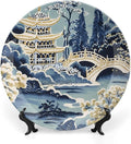 China Plates Blue And White Chinoiserie Pagoda Ming Toile Asian Personalized Decor for Household Home Kitchen Club Chinese Plates Unique Art with Stand, Multi Sizes by Choosing, Gifts for Men Women