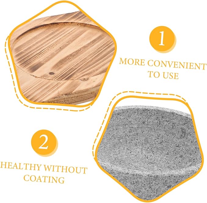 ABOOFAN Large Korean Stone Pot Bowl Deep Bibimbap Bowl Korean Style Serving Natural Stone Carbonized Wood Trivet
