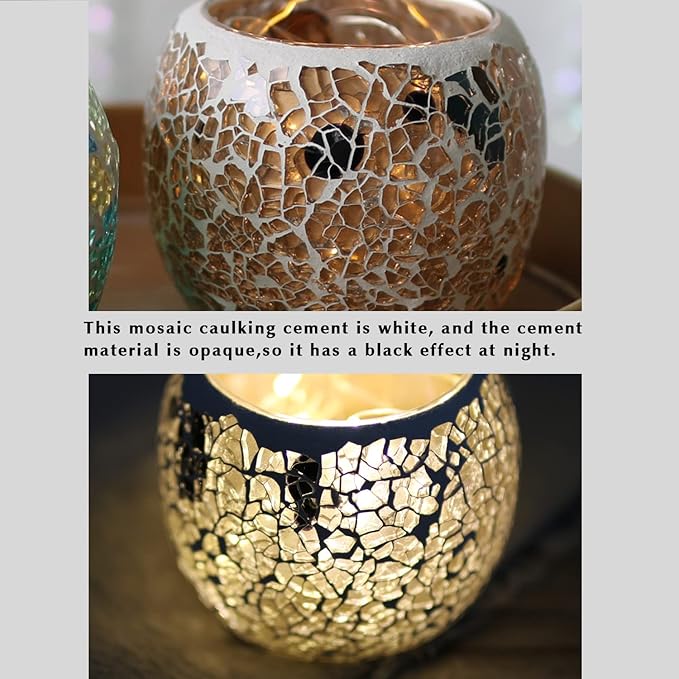 Romantic Mosaic Cracked Candle Holders(NO Candles) Wedding Dinner by Candlelight,Handmade Tea Light Holders Candles Cape Bowl for Valentine's,Christmas Table Centerpiece,Party Decor 1 PC (Nude Gold)