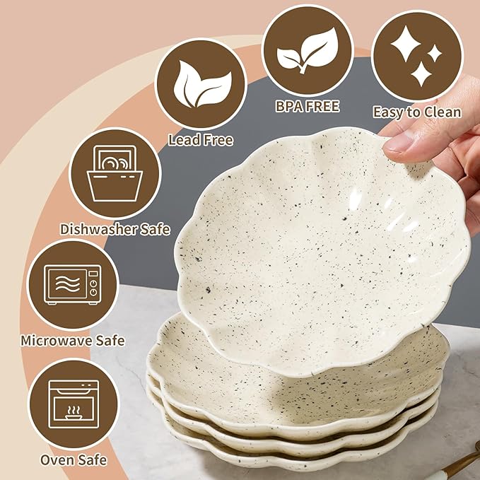 Small Dessert Plates Set of 4,Ceramic Dinner Plates 6 Inch for Appetizer, Fruits, Cake, Salad,Microwave Safe,Christmas Gift,Beige