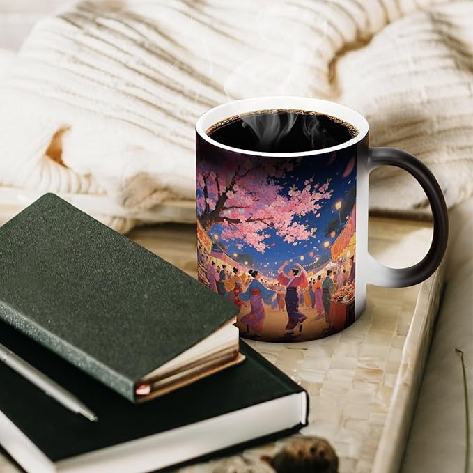 Asian Cherry Blossom Mug Heat Sensitive Color Changing Cups 11 Oz Ceramic Discoloration Mugs Funny Camper Mugs Creative Magic Mug Modern Coffee Cup Novelty Water Cup for Men Women