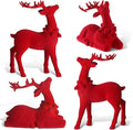 Wesiti 4 Pcs Christmas Reindeer Decor Small Artificial Red Flocked Ceramic Standing Sitting Reindeer Figurine Mini Deer Christmas Tabletop Decoration for Xmas Holiday Indoor Rustic Statue Table Decor
