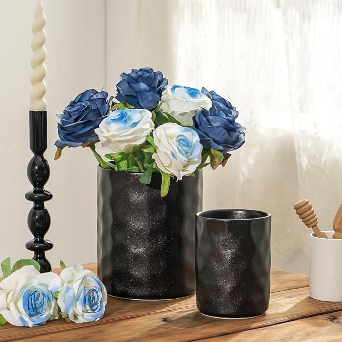 Utensil Holder, 7.25"+5.25" Ceramic Kitchen Utensil Holder for Countertop, Large Cooking Utensil Crocks Gift for Mother's Day, Home Kitchen Decor, Parties,Set of 2, Matte Black