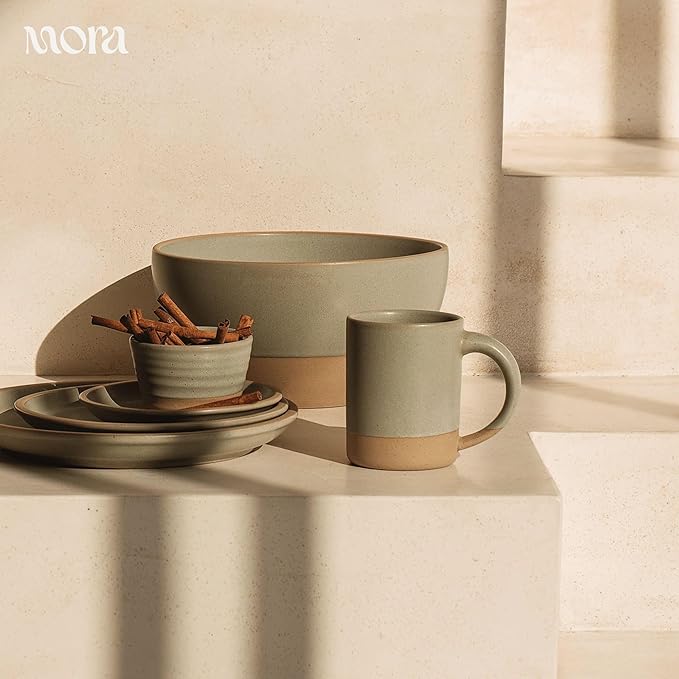 Mora Mini Ramekins Set of 4, 8oz Ceramic Pottery Baking Dishes - Microwave, Oven and Dishwasher Safe - Thyme