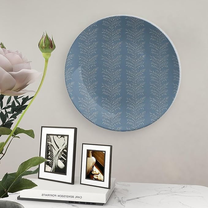 Christmas China Plates for Display Thibaut Blue Leaves Stripes Table Kitchen Supplies Chinese Plates with Display Stand Customize Gifts for Men Women, 6", 7", 8", 10"