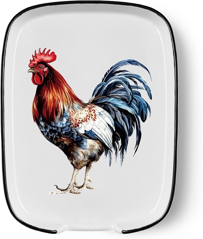 Funny Cute Rooster Ceramic Spoon Rest - Large Heat Resistant Kitchen Utensil Holder for Stove & Countertop - Farmhouse Decor, Chicken Themed Cooking Accessory - Perfect Housewarming Gift ﻿