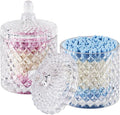 2 Pack Qtip Holder Cotton Round Ball Holder Set, Apothecary Jars Glass Bathroom Storage jars with Lids for Bathroom Decor, Qtip Dispenser for Cotton Swab,Cutip