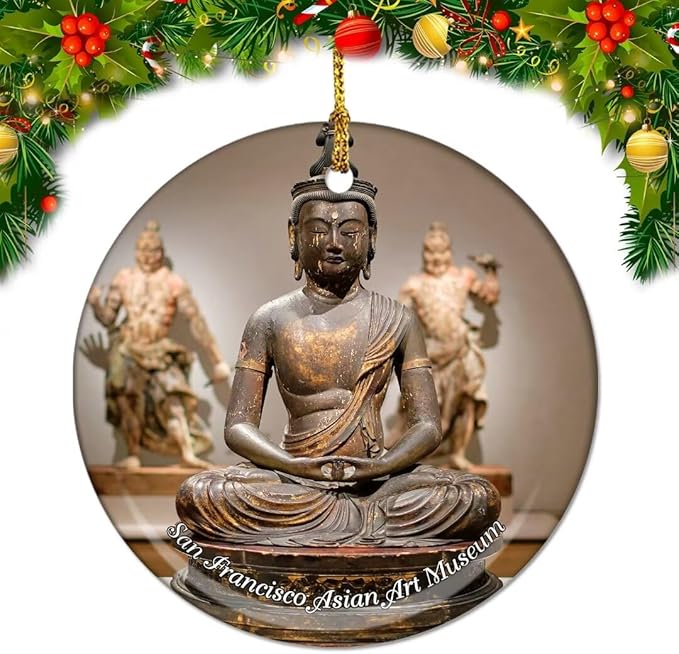 California San Francisco Asian Art Museum Sculpture USA America Christmas Xmas Ceramic Ornaments Tree Home Decor Double Sided Printed Souvenirs Pendant for Pendant 3 Inch