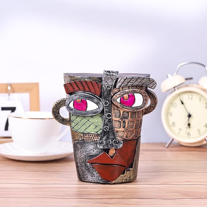 Unique Face Abstract Art Sculpture, Home Colorful Decor Statue for Modern Eclectic, TV Stand Accent, Coffee Table, Shelf, Entrance Table, Office Decor, Funky Quirky Art Decor Gift (Vintage)