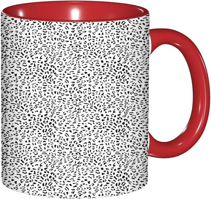 Animal Print,Ceramic Coffee Mug, Leopard Skin Pattern, Funny Tea Cup, 6 Colors to Choose, 11 Oz, Dishwasher and Microwave Safe (Red)